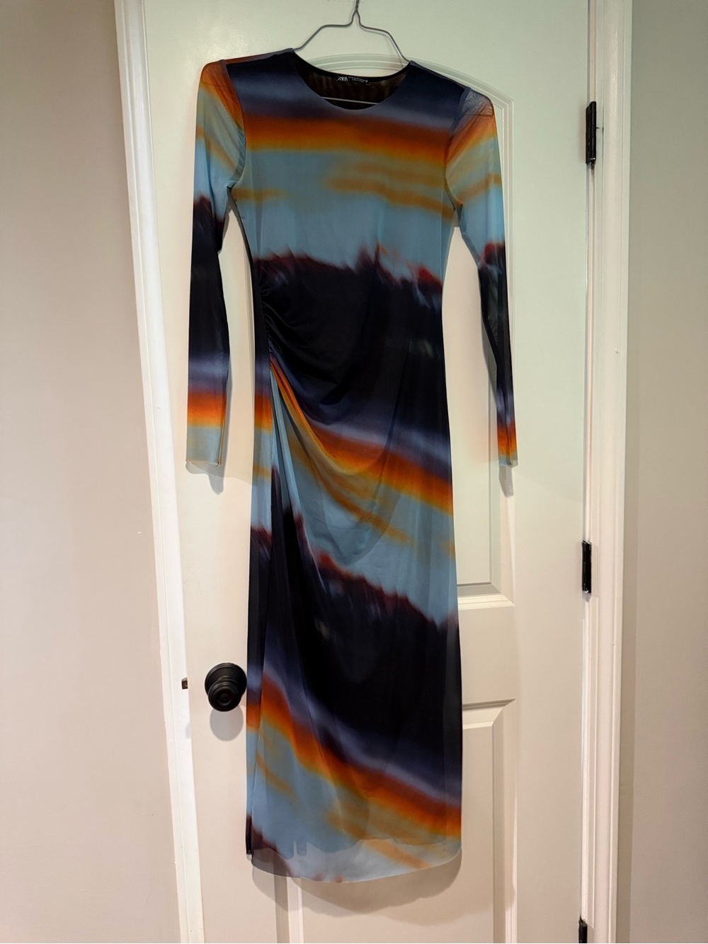 ZARA | Long Sleeve Gradient Midi Dress in Blue and Orange